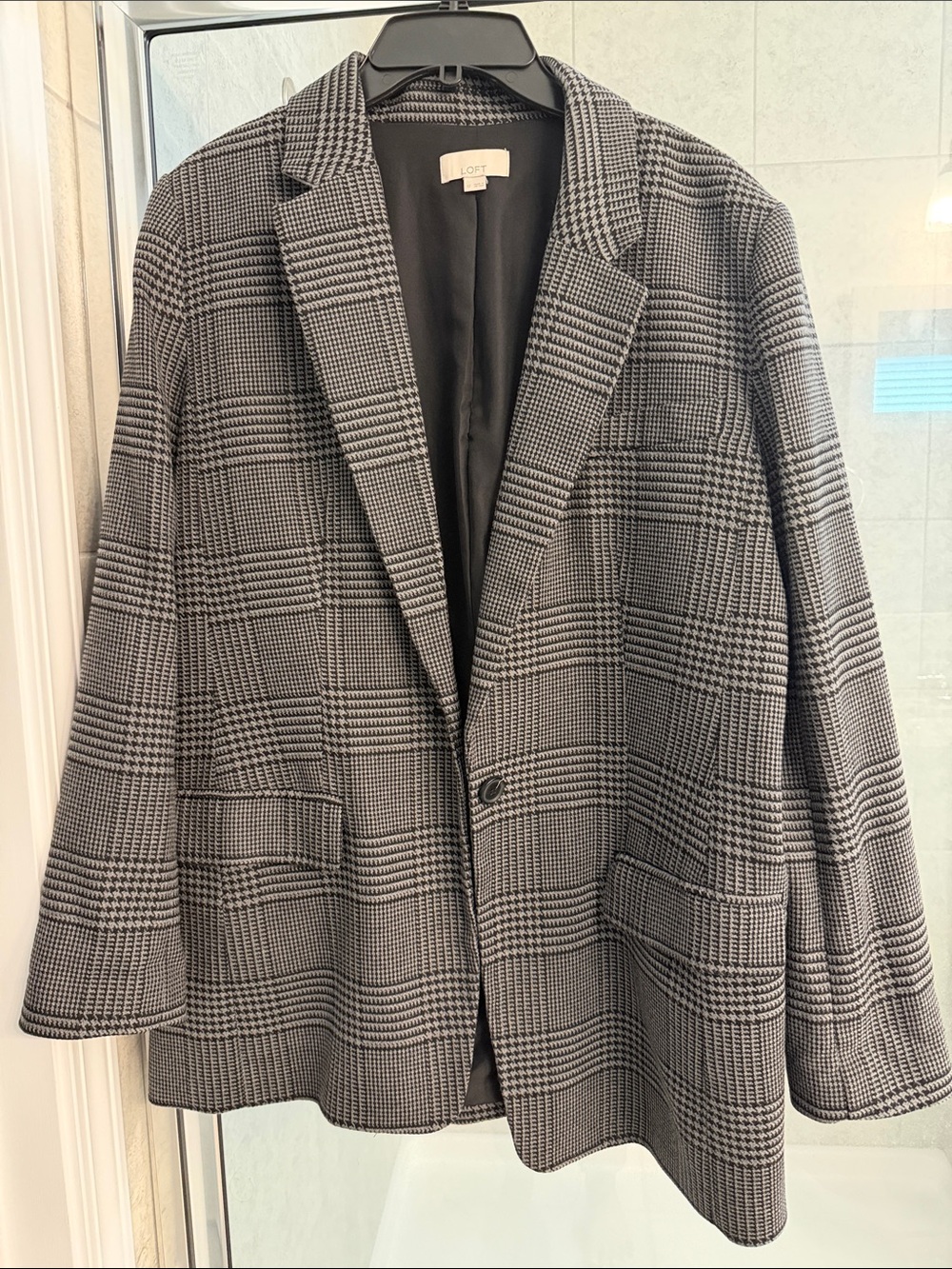LOFT Black and Gray Glen Plaid Blazer